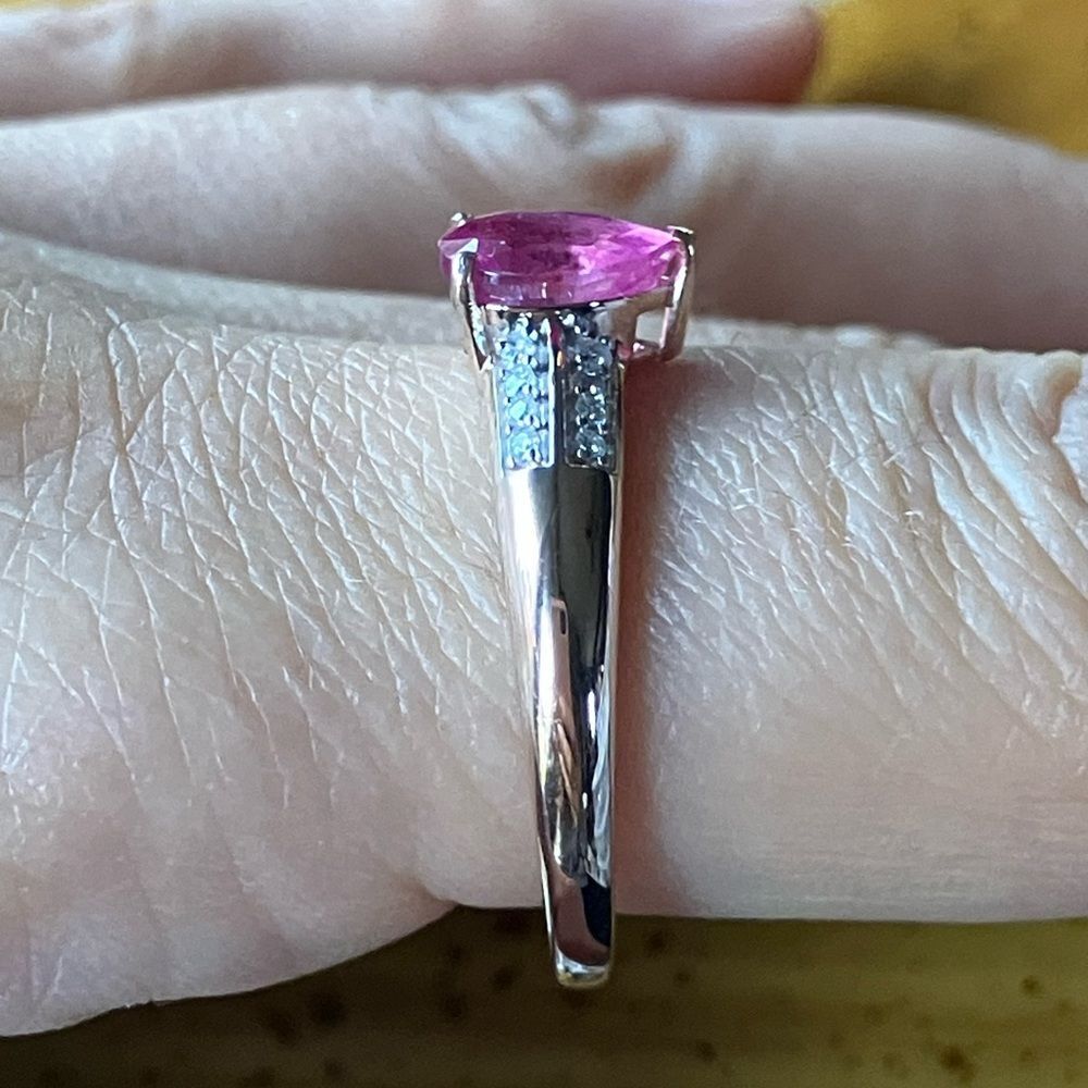 Natural Pink Sapphire Moissanite Sterling Silver Cocktail Ring Size 11 - Picture 3 of 9